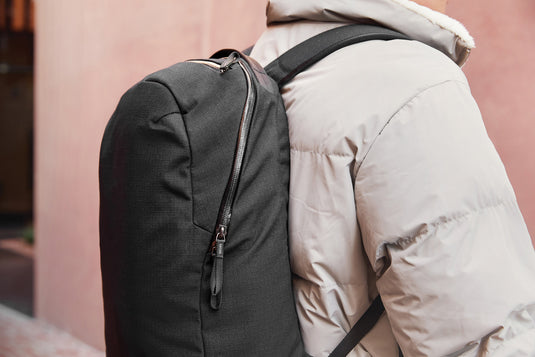 Bellroy Via Backpack from Bags & Travel collection, showing the sleek black backpack with multiple compartments and adjustable straps.
