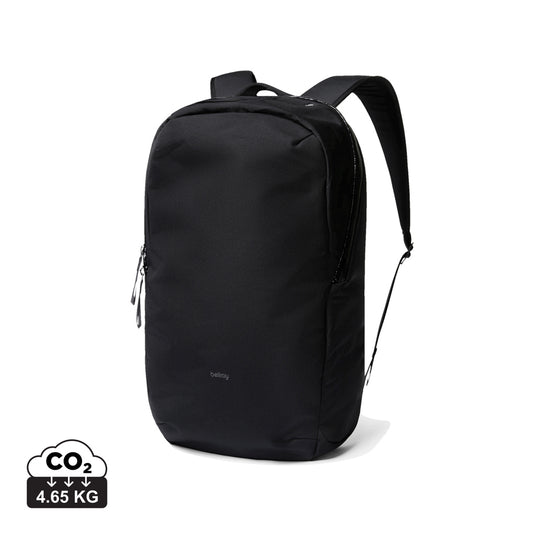 Bellroy Via Backpack in black with multiple compartments, adjustable straps, and sleek design for travel and everyday use.