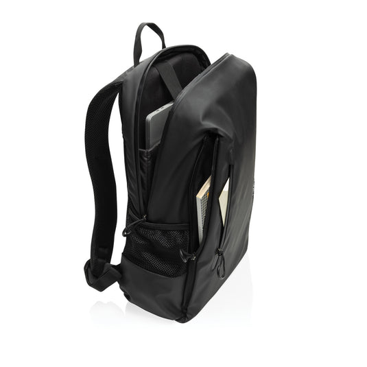 XD Xclusive Lima Aware™ RPET water-resistant 15.6-inch laptop backpack with multiple compartments and padded straps.