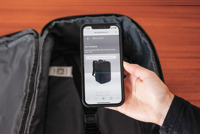 Load image into Gallery viewer, XD Xclusive Armond Aware RPET travel pack, eco-friendly bag with multiple compartments and padded straps for comfortable travel.
