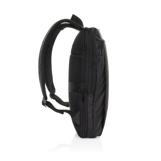 XD Collection Flex pack Aware™ RPET expandable slim 15.6-inch laptop backpack with multiple compartments and padded shoulder straps.