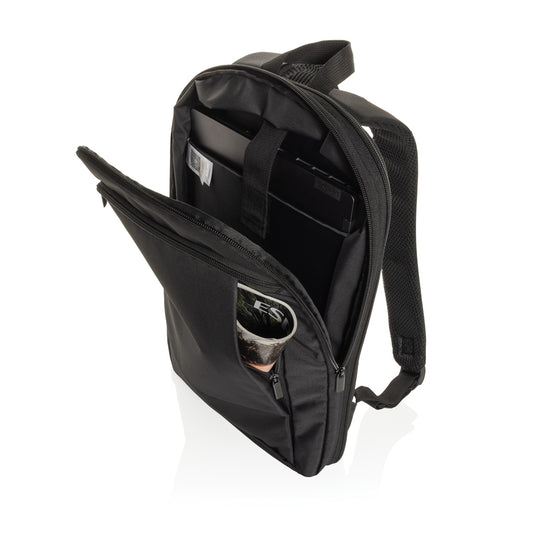 XD Collection Aware™ RPET expandable slim 15.6-inch laptop backpack with multiple compartments and padded shoulder straps.