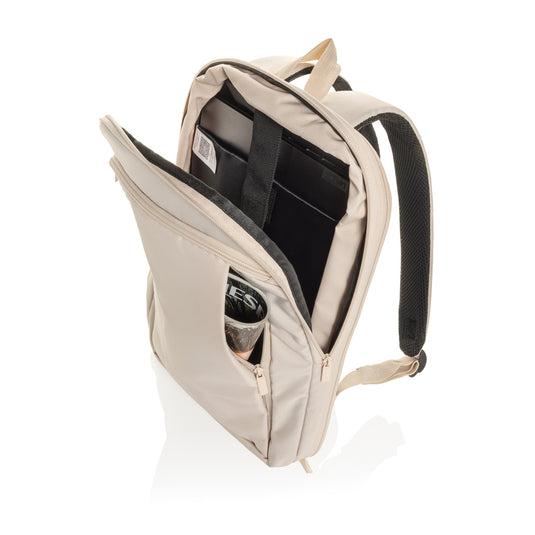 XD Collection Flex Pack Aware RPET expandable slim 15.6-inch laptop backpack, bags and travel gear, showing multiple compartments and sleek design.