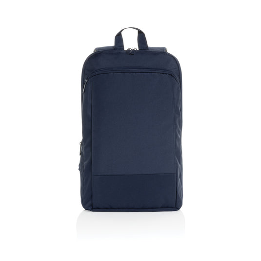 XD Collection Flex pack Aware™ RPET expandable slim 15.6-inch laptop backpack, black with padded shoulder straps and multiple compartments.