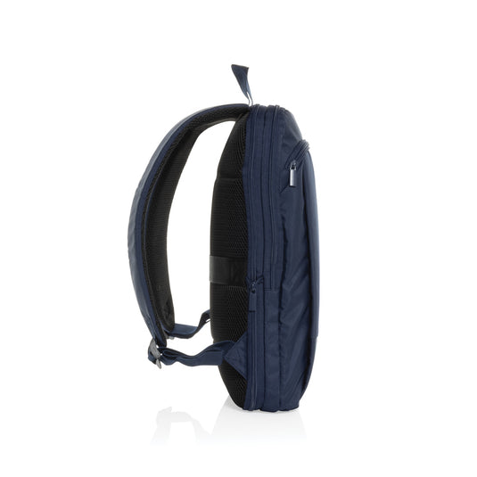 XD Collection Flex pack Aware™ RPET expandable slim 15.6-inch laptop backpack with multiple compartments and padded straps.