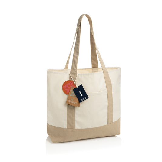 Recycled cotton tote bag by XD Xclusive from SHOP LOCAL AWARE™ collection, featuring sturdy 350gsm fabric and spacious design.