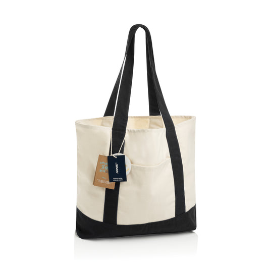 Recycled cotton SHOP LOCAL AWARE™ tote bag by XD Xclusive, eco-friendly 350gsm reusable bag with sturdy handles.