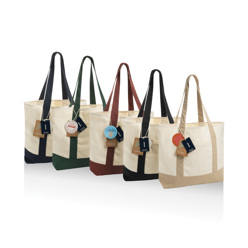 Load image into Gallery viewer, XD Xclusive SHOP LOCAL AWARE™ recycled cotton tote bag with sturdy handles, featuring eco-friendly design in natural cotton color.
