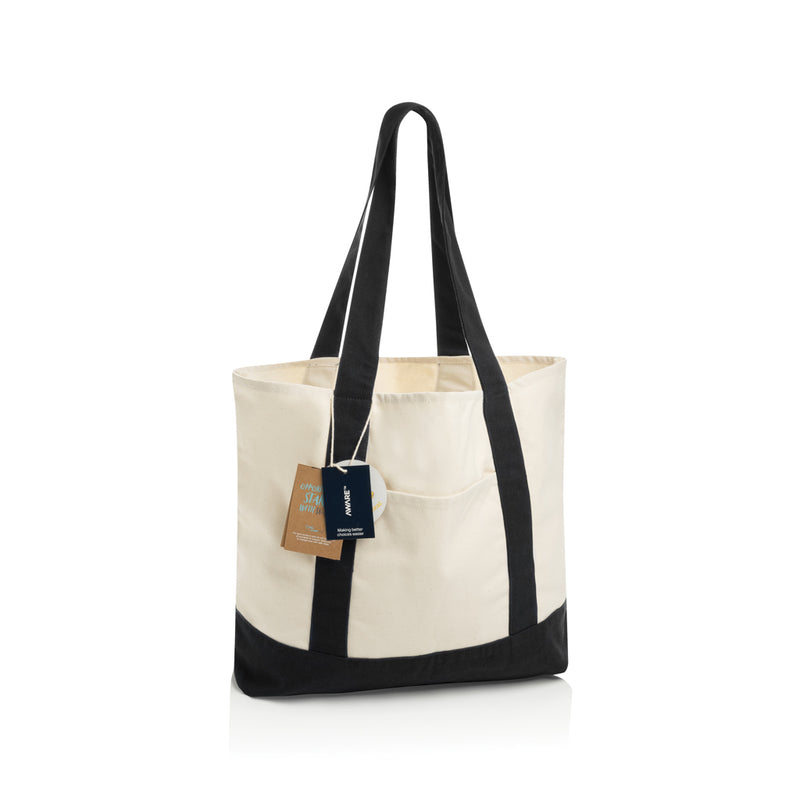 Load image into Gallery viewer, XD Xclusive SHOP LOCAL AWARE™ recycled cotton tote bag in 350gsm with sturdy handles and eco-friendly design.

