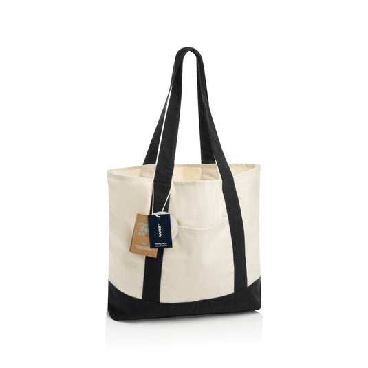 XD Xclusive SHOP LOCAL AWARE™ recycled cotton tote bag in 350gsm with sturdy handles and eco-friendly design.