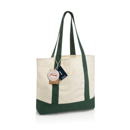Recycled cotton tote bag by XD Xclusive from SHOP LOCAL AWARE™ collection, featuring a sturdy 350gsm design and eco-friendly style.