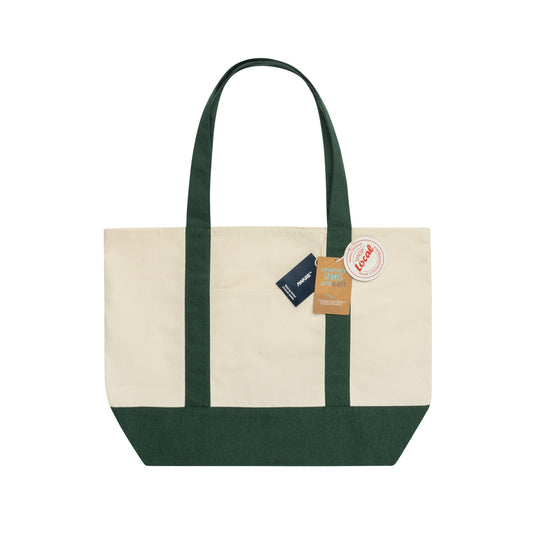 Recycled cotton tote bag by XD Xclusive from SHOP LOCAL AWARE™ collection, featuring eco-friendly 350gsm material and sturdy handles.