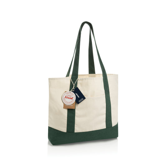Recycled cotton tote bag by XD Xclusive from SHOP LOCAL AWARE™ collection, featuring sturdy 350gsm fabric and eco-friendly design.