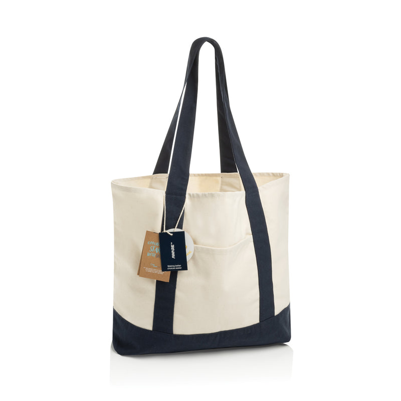 Load image into Gallery viewer, Recycled cotton tote bag from XD Xclusive's SHOP LOCAL AWARE™ collection, featuring natural color and sturdy handles.
