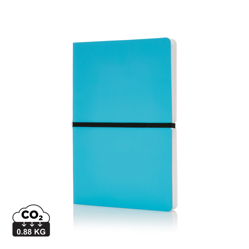 Load image into Gallery viewer, Deluxe softcover A5 notebook by XD Collection with a sleek black cover, open to show lined pages, perfect for writing and note-taking.
