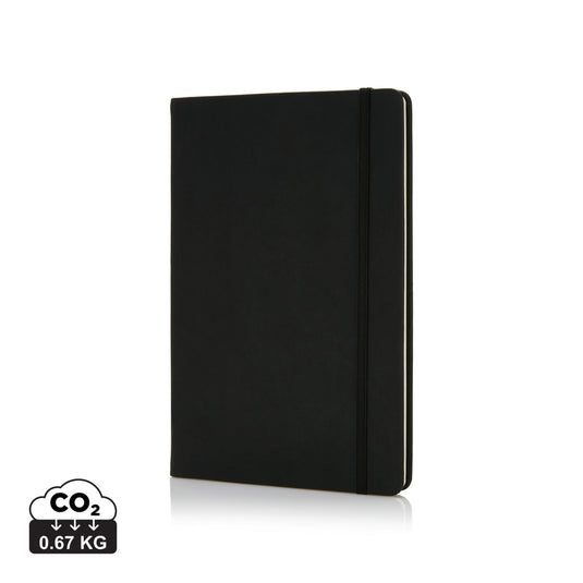 Deluxe hardcover PU A5 notebook from XD Collection with a sleek black design and smooth binding, ideal for note-taking and journaling.