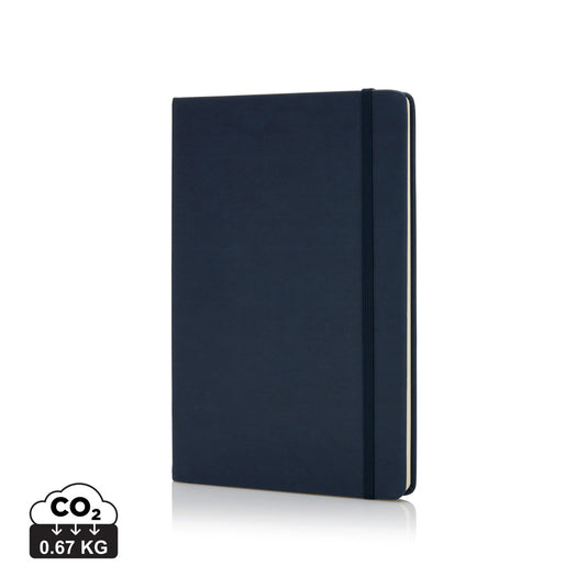 Deluxe hardcover PU A5 notebook from XD Collection, featuring a sleek black cover and elastic closure for stylish note-taking.
