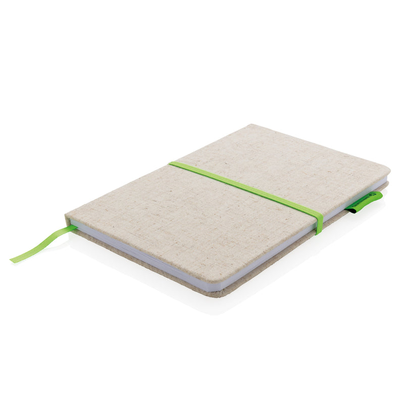 Load image into Gallery viewer, A5 jute notebook from XD Collection with a textured jute cover and lined pages, ideal for note-taking and journaling.
