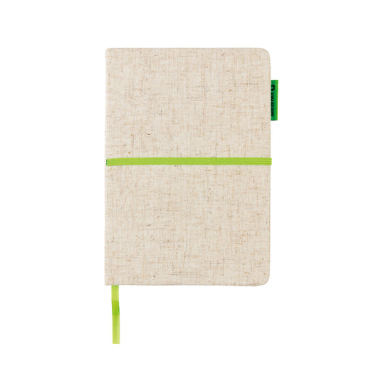 A5 jute notebook from XD Collection with a rustic, eco-friendly cover and lined pages, ideal for note-taking and journaling.