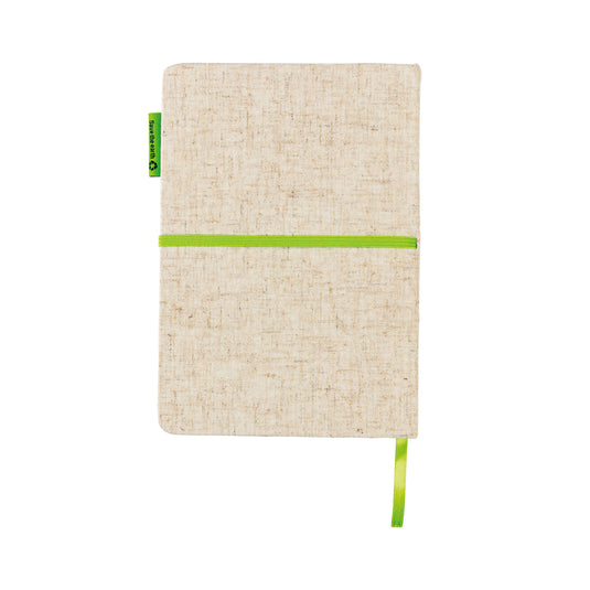 A5 jute notebook from XD Collection with a textured jute cover and lined pages, ideal for note-taking and journaling.