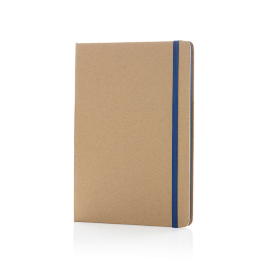 A5 kraft notebook from XD Collection in a natural kraft cover, open to show lined pages for writing and note-taking.