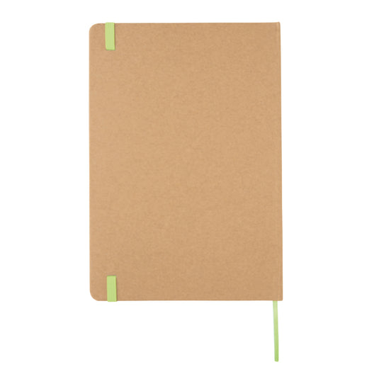 A5 kraft notebook from XD Collection featuring a rustic kraft cover, open to reveal lined pages for writing or note-taking.
