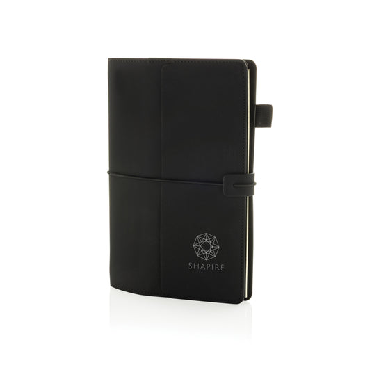 XD Collection Daily Notes Binder 3-in-1 refillable PU notebook showing black cover and open pages with handwritten notes