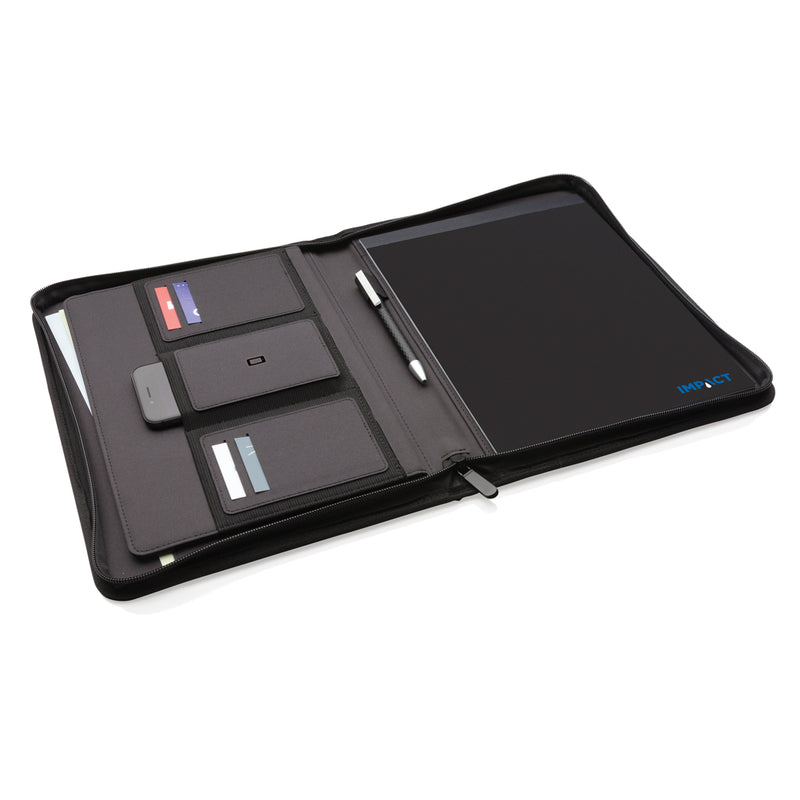 Load image into Gallery viewer, Impact AWARE™ RPET A4 portfolio with zipper by XD Xclusive, featuring a sleek design and durable zip closure for documents.
