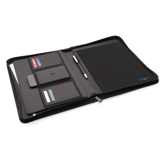 Impact AWARE™ RPET A4 portfolio with zipper by XD Xclusive, featuring a sleek design and durable zip closure for documents.