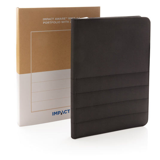XD Xclusive Impact AWARE™ RPET A4 portfolio with zipper, showing durable green recycled material and secure zipper closure.