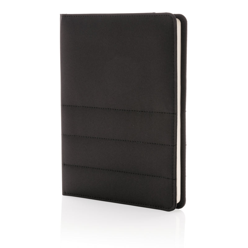 Load image into Gallery viewer, Impact AWARE™ RPET A5 notebook by XD Xclusive, showcasing eco-friendly recycled PET cover with open pages and spiral binding.
