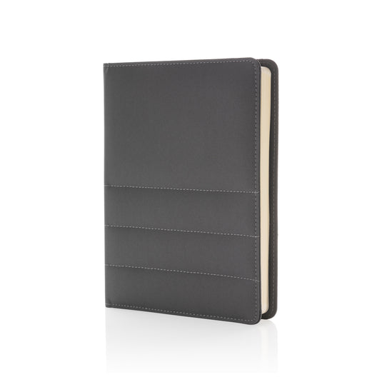 Brown Impact AWARE™ RPET A5 notebook by XD Xclusive, with elastic closure and recycled material cover.