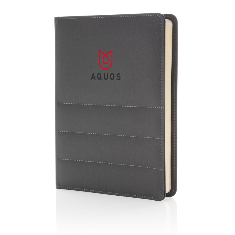 Load image into Gallery viewer, Impact AWARE™ RPET A5 notebook by XD Xclusive with green cover and spiral binding, showing the front view of the eco-friendly notebook.
