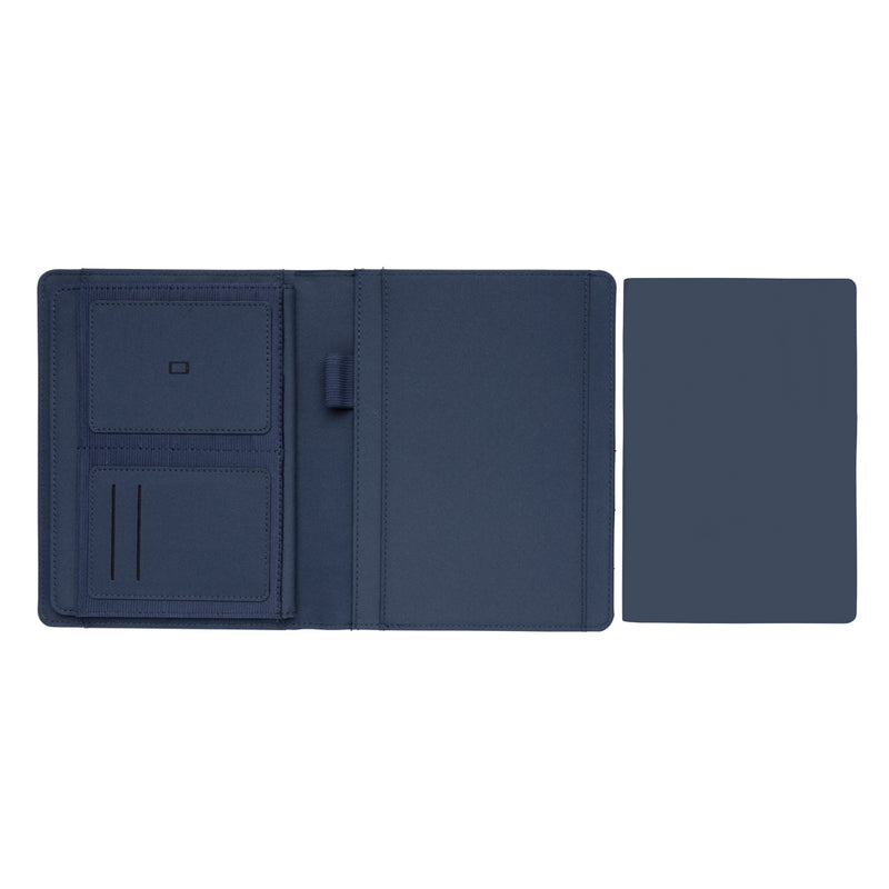 Load image into Gallery viewer, Impact AWARE™ RPET A5 notebook by XD Xclusive with eco-friendly recycled plastic cover and lined pages, open to show interior.
