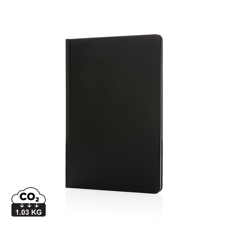 Load image into Gallery viewer, A5 Impact stone paper hardcover notebook from XD Collection with a sleek black cover and elastic closure.
