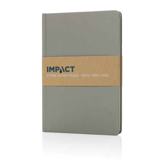 A5 Impact stone paper hardcover notebook from XD Collection with a sleek black cover and visible elastic closure.
