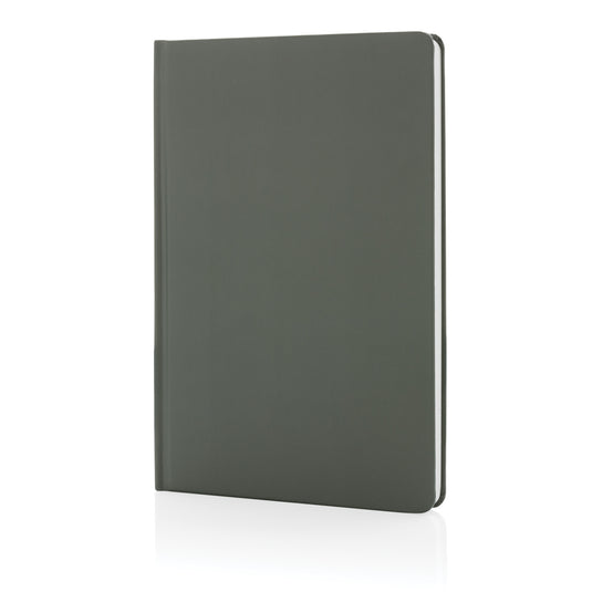 A5 Impact stone paper hardcover notebook from XD Collection with black cover and spiral binding, suitable for portfolios and note-taking.