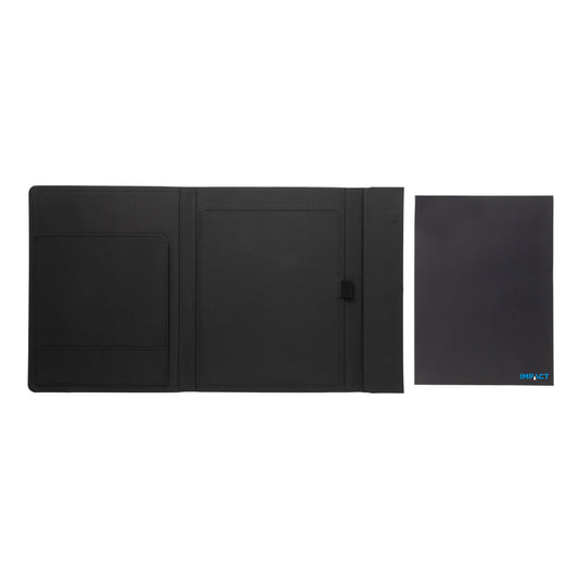 Impact Aware™ A4 portfolio by XD Xclusive with magnetic closure, shown with sleek black exterior and professional design.
