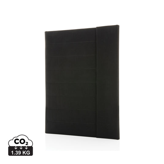 Impact Aware™ A4 portfolio by XD Xclusive with magnetic closure, featuring sleek black exterior and organized interior for professional use.