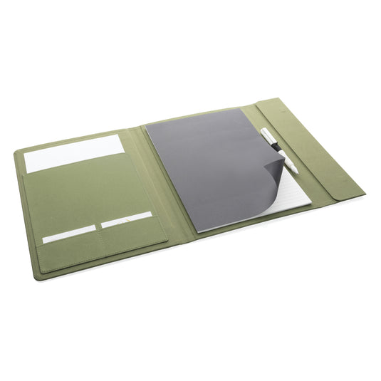 Impact Aware™ A4 portfolio with magnetic closure by XD Xclusive, featuring a sleek black leather exterior and organized interior.