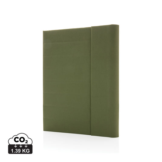 Impact Aware™ A4 portfolio by XD Xclusive featuring a magnetic closure, black cover, and organized interior for professional use.