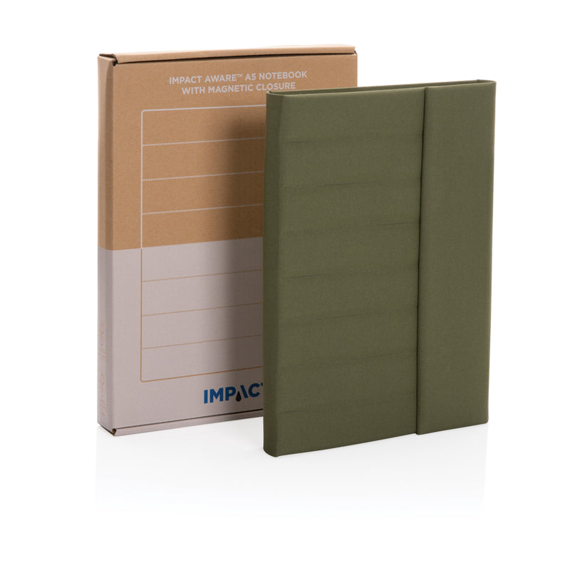 Load image into Gallery viewer, Impact Aware™ A5 notebook by XD Xclusive with magnetic closure, showing a sleek black cover and elastic band for secure keeping.
