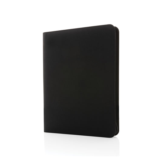 Impact Aware™ deluxe 300D tech portfolio with zipper from XD Collection, showing a sleek black portfolio with zipper closure.