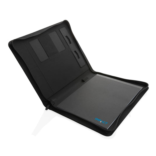 Impact Aware™ deluxe 300D tech portfolio with zipper from XD Collection, showing the sleek black exterior and zipper closure.