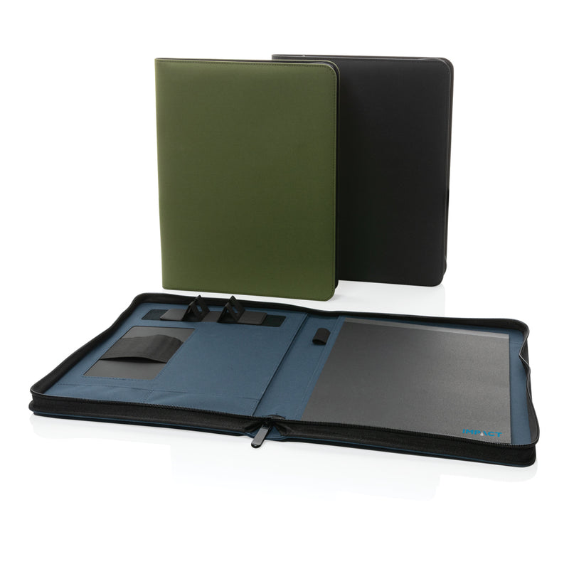 Load image into Gallery viewer, XD Collection Impact Aware™ deluxe 300D tech portfolio with zipper, black fabric with zipper closure, designed for tech accessories and documents.
