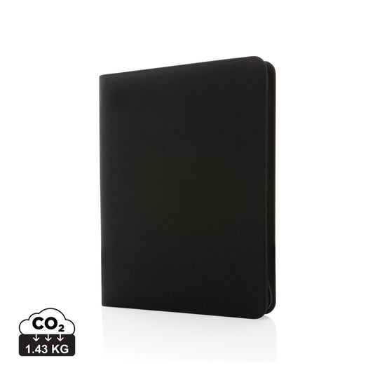 Impact Aware™ deluxe 300D tech portfolio with zipper by XD Collection, featuring a sleek black exterior and multiple compartments.