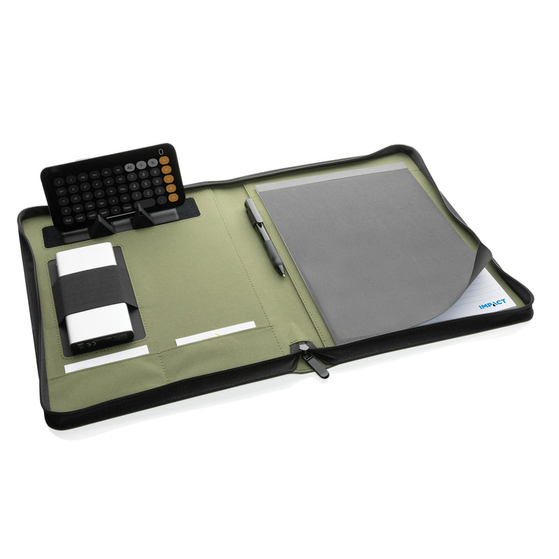Load image into Gallery viewer, Impact Aware™ deluxe 300D tech portfolio by XD Collection with zipper, featuring multiple compartments and sleek design.
