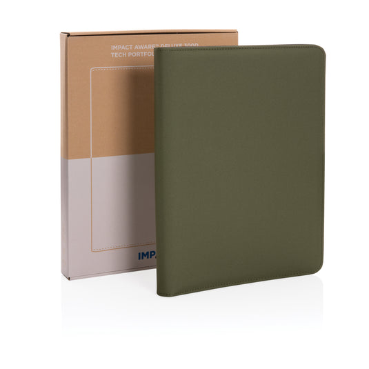 Impact Aware™ deluxe 300D tech portfolio by XD Collection featuring zipper closure and multiple compartments for laptops and accessories.