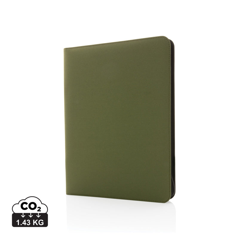 Load image into Gallery viewer, Impact Aware™ deluxe 300D tech portfolio with zipper from XD Collection, showing a sleek black portfolio with zip closure and compartments.
