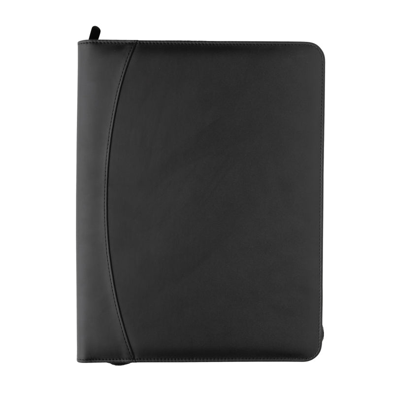 Load image into Gallery viewer, XD Collection RCS rPU deluxe tech portfolio with zipper, black leather-style cover and multiple compartments for electronics and documents.
